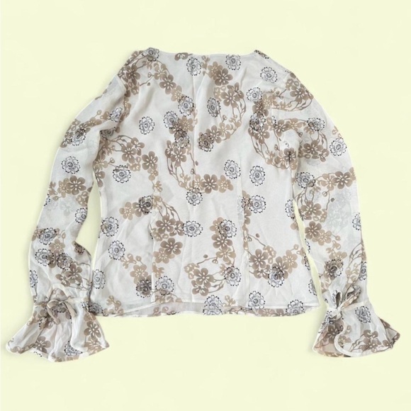 LOFT Beige Floral Silk Blouse with Tie Detail - Picture 2 of 3